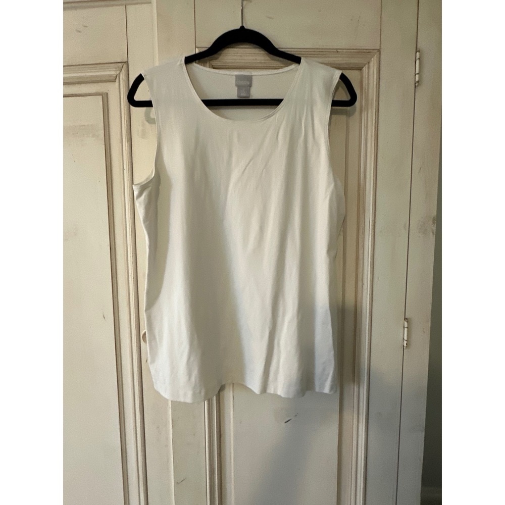 Chicos White Sleeveless Tank Top Scoop Neck Stretch Size 3 XL